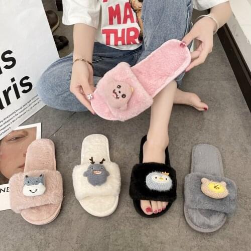 Winter fashion womens slippers fur warm home shoes flat shoes cotton slippers womens plush slippers33-41