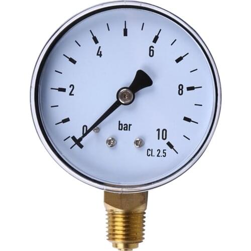 1/4 Inch NPT Side Mount 10 Bar Metal Water Oil Air Compressor Professional Pressure Gauge Manometer Pressure Measuring Tool