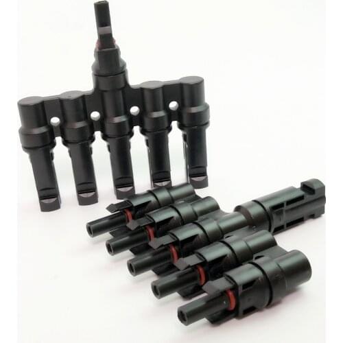 1 Pair x T-Branch Connector 1 male to 5 female and 1 female to 5 male for solar panel parallel connection