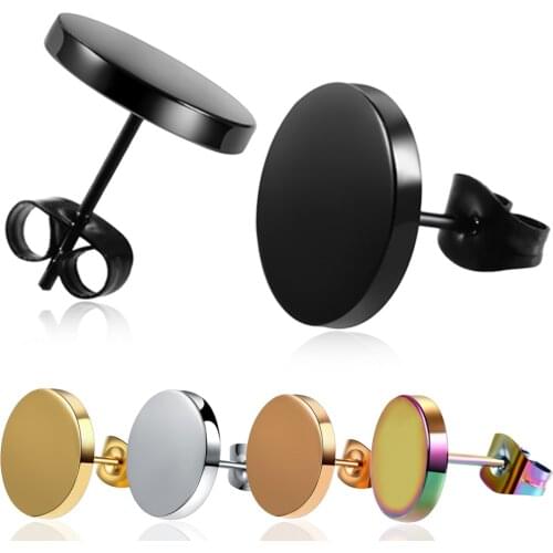 1 Pair Stainless Steel Shaped with Butterfly Clasp Push Black Earrings Trendy Round Punk Ear Studs Earrings Women Men Earrings