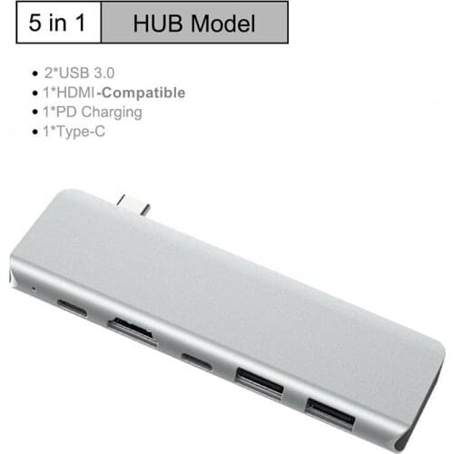 1 pcs 5-in-1 USB C HUB Type-c to HDMI-compatible Multi Ports USB 3.0 Type C Power Adapter USB-C HUB Splitter Dock