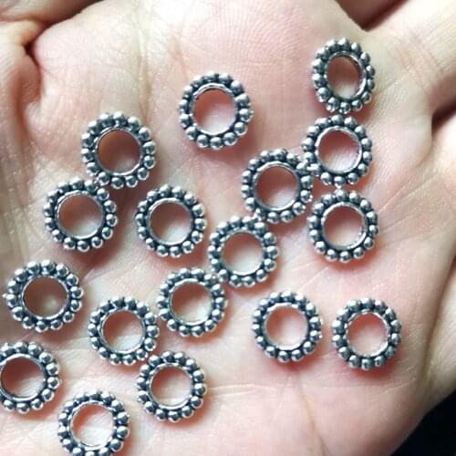 100pcs Tibetan Silver Round Flower Charm Loose Spacers Beads 10mm DIY Jewelry Findings