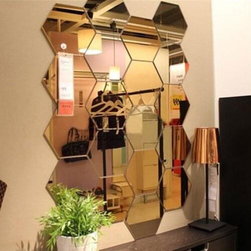 12pcs 3D Mirror Wall Stickers Hexagon Shape Vinyl Removable Wall Sticker Decal DIY Home Decoration Art Mirror Ornaments