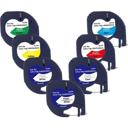 2Pcs 91201 Compatible Dymo Letratag Tape LT 12mm*4m Black on white LT 100H 100T QX 50 LT100T PLUS 12267 91200 16951 59422