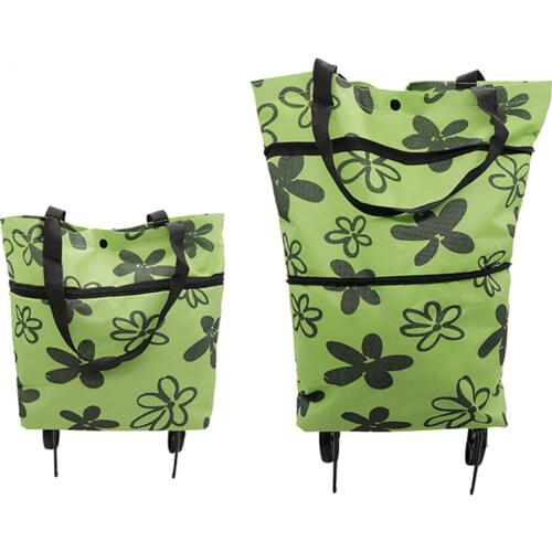 2 In 1 Portable Shopping Cart with Wheels Folding Resuable Large Capacity Storage Shopping Bag Market Organizer Holder Carrier