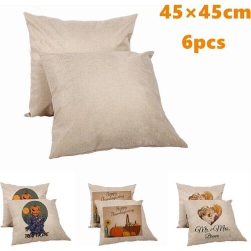 6pcs 45×45cm Linen Sublimation Blank Pillow Case Cushion Cover Pillowcase for Heat Transfer Press DIY Gift