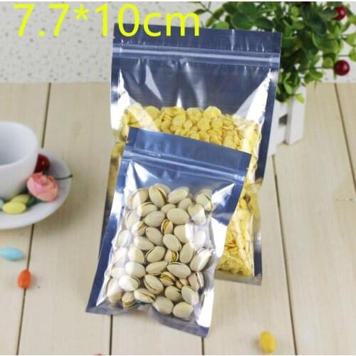 7.7*10cm 200Pcs/ Lot Clear Aluminum Foil Packing Pouches For Food Storage Heat Seal 3.03"x3.93" Zipper Lock Mylar Package Bag