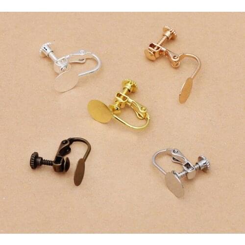 8mm Screw Back Clip On No pierced Hanging Dangle Earrings Blank Flat Circle Glue Pad Cabochons Bases Earrings Findings