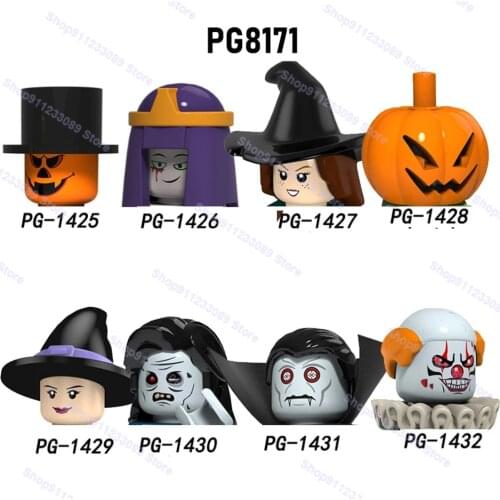 8pcs/lot Halloween Horror Pumpkin Man Anime Vampire Ghost Building Blocks Bricks Superhero Dolls Action Figures Toys Children