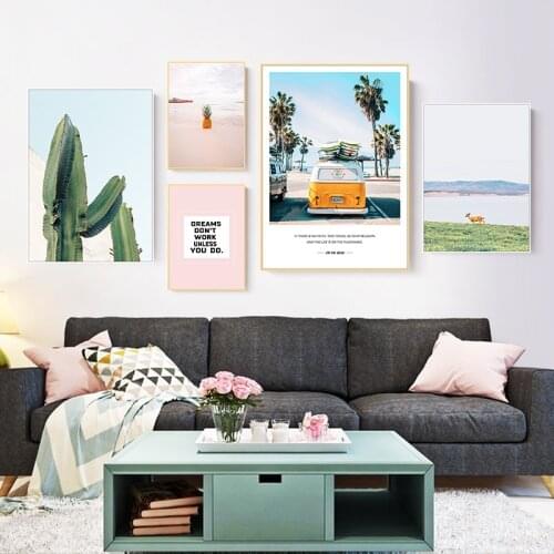 Pineapple cactus car Wall art canvas painting Landscape Wall Pictures for Living Room Nordic Decoration Pictures morden print