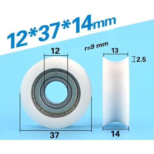 Free Shipping 10PCS 6001zz bearing pom roller with 12*37*14 u groove wheel pulley window groove roller