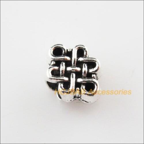45 New Chinese Knot Charms Tibetan Silver Tone Spacer Beads 6.5x8.5mm