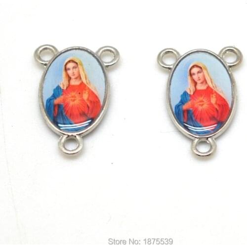 Red Heart Mary Rosary Center Medal Same Picture Same Side