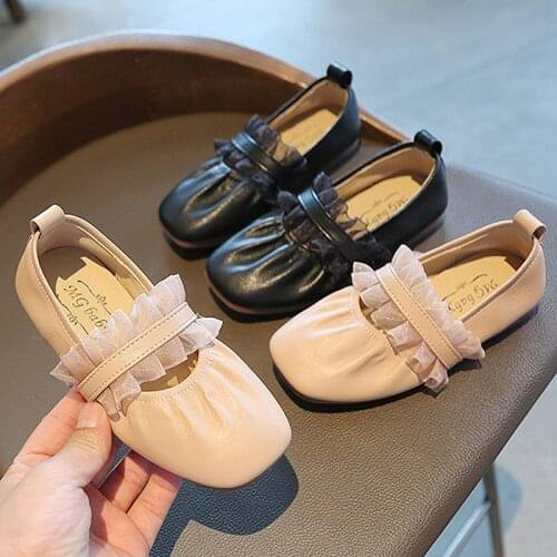 Spring Autumn Girls Shoes Soft Leather Mary Janes Square Toe Slip on Single Shoes Lace Cute Princess Shoe Big Girls Kids Flats