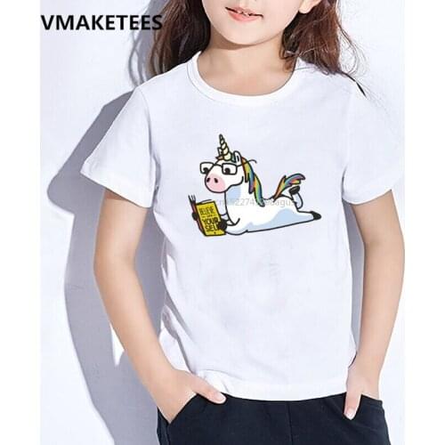 Kids Summer Girls & Boys T shirt Children Read the Book Rainbow Unicorn Cartoon Print T-shirt Funny Baby Clothes