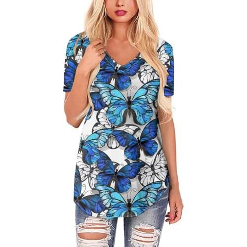 Jackherelook Blue Butterfly Animal Pattern Harajuku T Shirts for Womens Ladies Tops Shirt Summer Short Sleeve Clothing Mujer