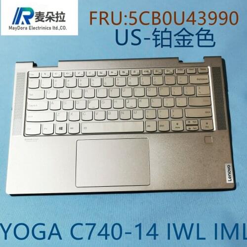 US IND Backligt keybord for LENOVO YOGA C740-14 palmrest Assembly w/ touchpad Fingerprint scan Ivory 5CB0U443990