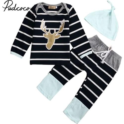Baby Boys Girls Clothing Set Cotton Newborn Baby Clothes Long Sleeve Christmas Deer Print Bodysuit+Pants+hat Infant 3PCS Outfits