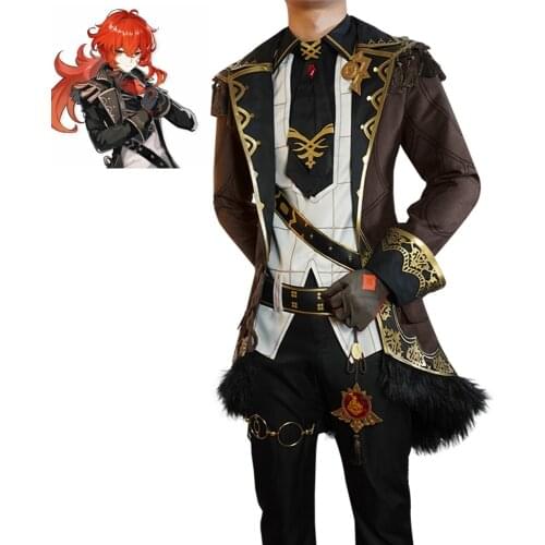 Project Diluc Cosplay Costume New Game Genshin Impact Characters Tops Jackets Pants Anime Wigs Accessories Christmas Man Clothes