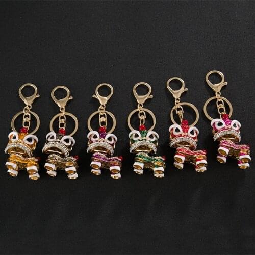 Creative Small Gift Chinese Style Lion Dance Kirin Alloy Keychain Fashion Girls Bag Ornament Automobile Hanging Ornament
