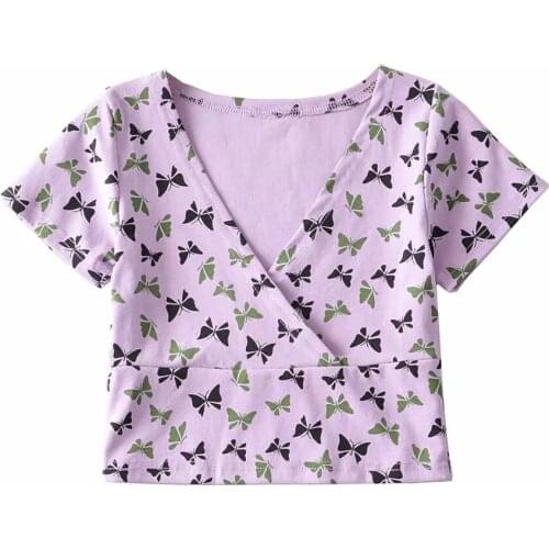 Women Crop Top Short Sleeve Basic Shirts V Neck Brandy Mandy Women Crop Top Brandy Mel Tops Floral Crop Tops for Women Brand New