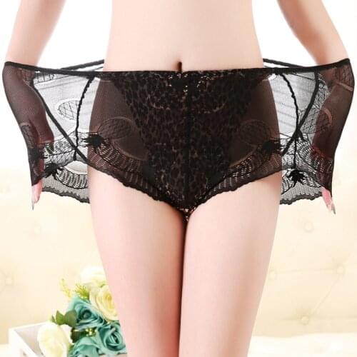 Leopard Panties with High Waist Sexy Lace Transparent Mesh Plus Size Underwear Female Big Briefs Women Panties Large Size 6xl