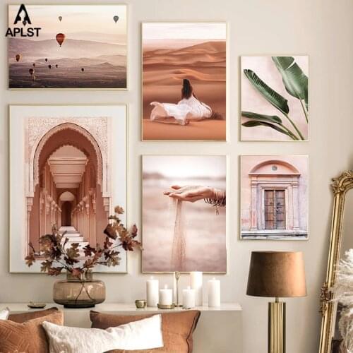 Morocco Arch Muslim Mosque Canvas Print Painting Hot air Balloon Beach Wall Art Poster Leaf Plant Picture Living Room Home Decor