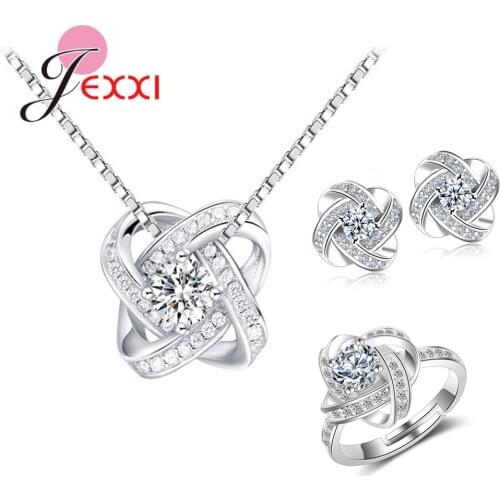 Classic Women Wedding/Engagement Party Eternal Star 925 Sterling Silver Jewelry Sets Necklace +Earrings +Ring Full Jewelry Sets