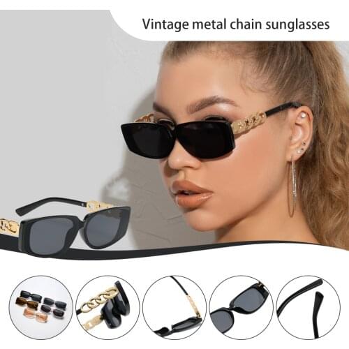 2021 New Women Rectangle Vintage Sunglasses European And American Metal Vintage Chain Sunglasses Walking Glasses Goggles#F3