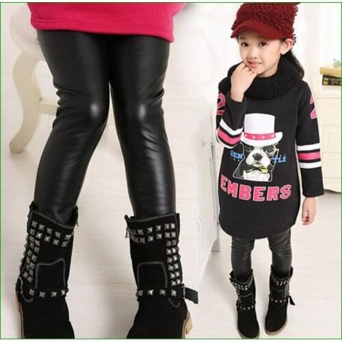 Winter New Hair Thickening Children Imitation Leather Pants Leggings Warm Trousers Cuhk Pants Of The Girls Baby Pants