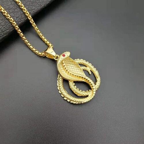 Hip hop Gold color Cobra Pendant Necklace stainless steel Women Men Jewelry Animal Snake Viper Cobra Pendant Short