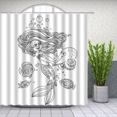 Undersea theme Shower Curtains Mermaid octopus dancing fish Cartoon Marine life Bathroom Decor Waterproof Cloth Curtain Set Chea