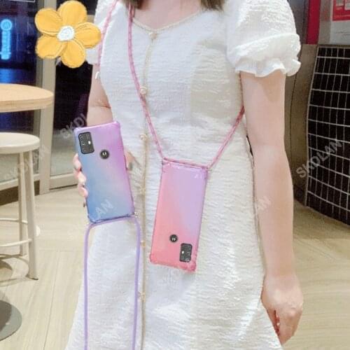 For Moto G60 G40 Fusion G30 G10 radient Airbag Corners Shockproof Case for Moto g9 g30 Strap Cord Chain Necklace Lanyard cover