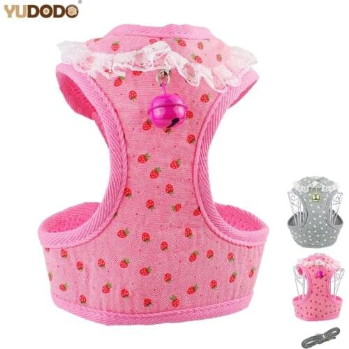 Soft Dog Harness Puppy Leash Set Breathable Mesh Adjustable Chest Strap Cute Bell Lace Pet Vest Harnesses Small Dog Cat Supplies