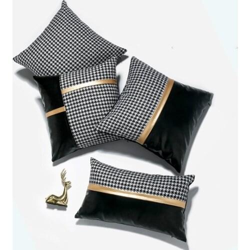 Luxury Grey Gold Silver Cushion Covers Decorative Pillow Cases Applique Throw Pillowcases houndstooth pattern Pu cushion