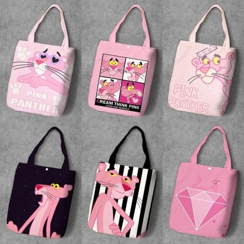 IVYYE Pink Panther Fashion Anime Canvas Shopping Backpack Casual Large Capacity Customized Tote Lady Girls Shoulder Bags New