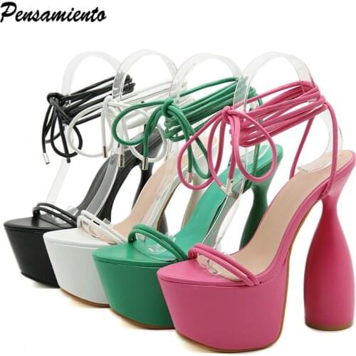17cm Ultra high heels Women Sandals Fashion narrow band Platform Wedges Ankle strap Gladiator Sandals Summer Party Prom Shoes