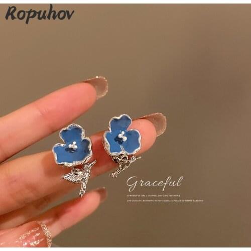 Ropuhov 2021 New 925 Silver Fashion Jewelry Woman Gift Needle Bird Flower Celebrity Personality Earrings Korean Bling Wholesale