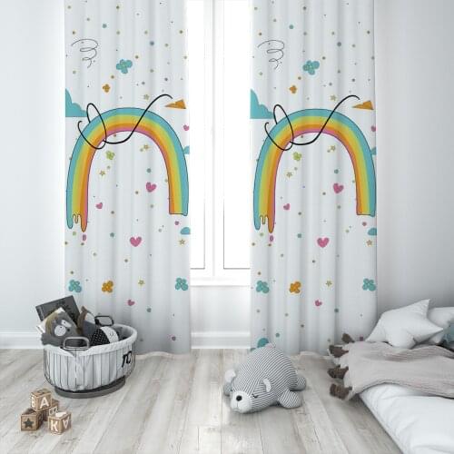 Curtains Children 3D Printed Decorative Items Home Childrens Room White Happiness Cloud Dot Stars Flowers Pattern 1386