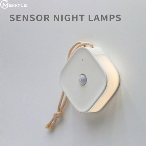 LED Sensor Lights PIR Motion Sensor USB Charging Night Light for Bedroom Living Room Corridor Bathroom Wall Lamp with Lanyard