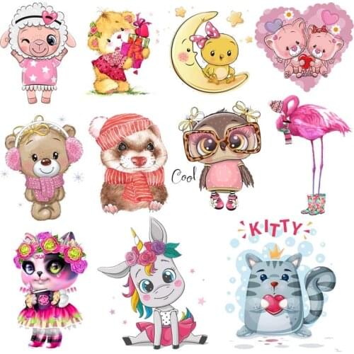 Cute Small Animals Thermal Sticker Cartoon Heat Transfer For Clothing Iron On Transfers For Clothes Applique For Baby T-shirt