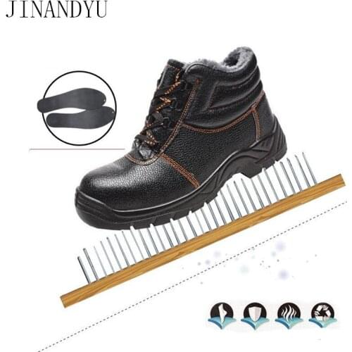 Outdoor Work Boots Winter Warm Steel Toe Safety Shoes Leather Snow Boots Men Shoes Anti-smashing Anti-piercing Work Shoes