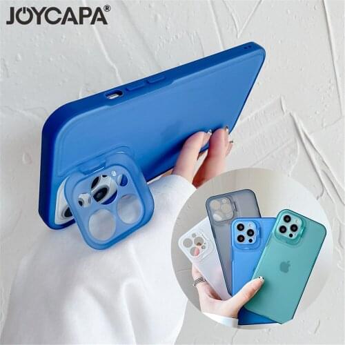 Ultra Thin Matte Clear Case For iPhone 12 11 Pro Max XR X XS 7 8 Plus SE2 Lens Protection Hard PC Stand Holder Back Cover Fundas
