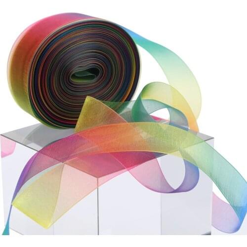 ZERZEEMOOY 1'' 25mm 10 yard/cord double faced rainbow organza ribbon space dye ribbon garment accessories