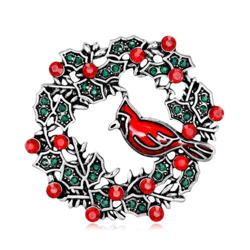 Vintage Christmas Garland Brooch Red Green Crystal Inlay Brooches for Women Child Red Enamel Pins Jewelry Accessories