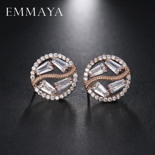 EMMAYA Unique Design Gold Color Round AAA Cubic Zirconia Wedding Stud Earrings for Women Lover gift