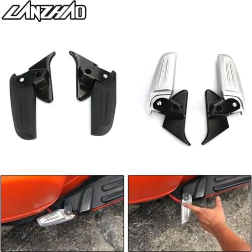 Pair Aluminum Motorcycle Rear Passenger Foot Pegs Step Foldable Pedals Black Chrome for Vespa Primavera Sprint 150 ABS 2017 2018