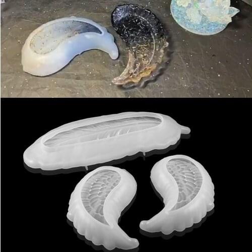 Angel Wing Cake Dish Resin Epoxy Molds Jewelry Storage Box For DIY Afternoon Tea Resin Molds Silicone Sweets Dish Epoxy Moulds