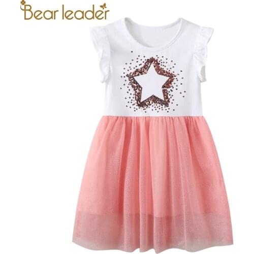 Bear Leader Baby Girls Sleeveless Dresses New Fashion Kids Princess Sequined Costumes Toddler Mesh Outfits Children Clothes 2-7Y