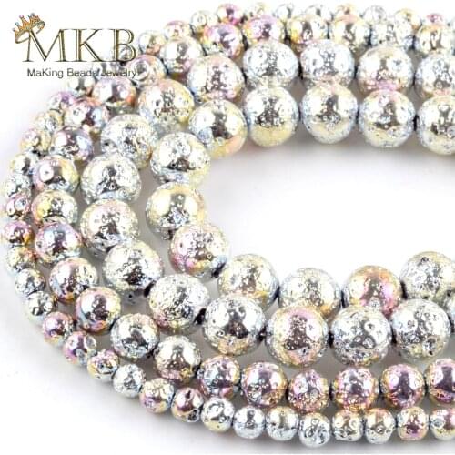 Natural Stone Beads 4-10mm Colorful Hematite Lava Volcanic Stone Round Loose Beads for Jewelry Making Diy Braceles Accessories